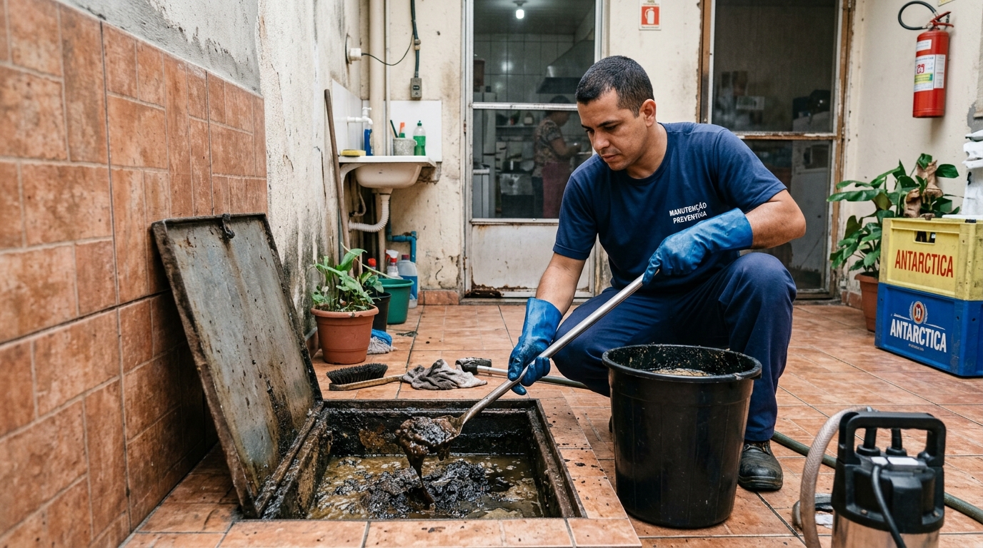 Equipe de limpeza de caixa de gordura em Cuiabá-MT